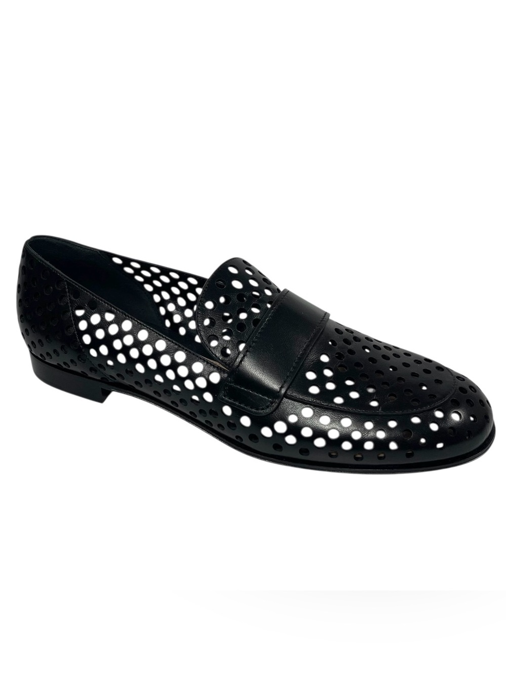 GIANVITO ROSSI Thierry Black Cut Out Circles Loafers Flats Womens 40.5 10.5 New
